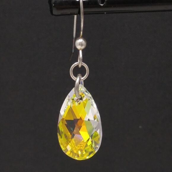 Sterling Silver 925 Teardrop Earrings Aurora Borealis Austrian Crystal - Picture 6 of 12